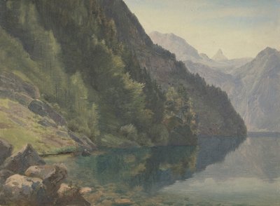 ケーニッヒ湖王湖の樹木が茂った海岸、19 世紀前半。 作： Johann Heinrich Schilbach