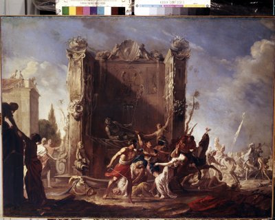 サビニ族の女性のレイプ。 Johann Heinrich Schoenfeld (1609-1684) の絵画。 キャンバスに油彩、98.5 x 134 cm、1630 ～ 1640 年頃。 ドイツ美術、バロック美術。 エルミタージュ美術館、サンクトペテルブルク。 作： Johann Heinrich Schonfeldt