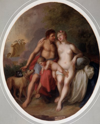 Venus et Adonis (ヴィーナスとアドニス)。 Johann Heinrich Wilhelm Tischbein (1751-1829) (Goethe-Tischbein または Goethe Tischbein とも呼ばれる) による絵画。 ユイル・シュル・トワル 作： Johann Heinrich Tischbein