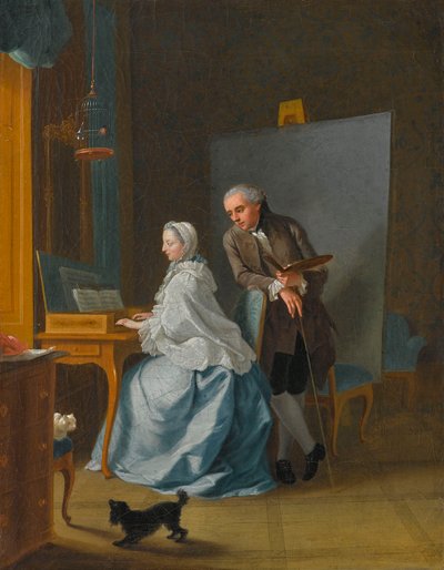 スピネットでの妻マリー・ソフィーとの自画像、1756年。 作： Johann Heinrich Tischbein the Elder