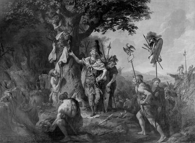 トイトブルクの森での戦い後の勝利を祝うヘルマン 作： Johann Heinrich Wilhelm Tischbein