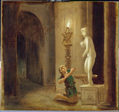 ヴィーナスの像の前のピグマリオン、1800年頃（紙に油彩） 作： Johann Heinrich Wilhelm Tischbein