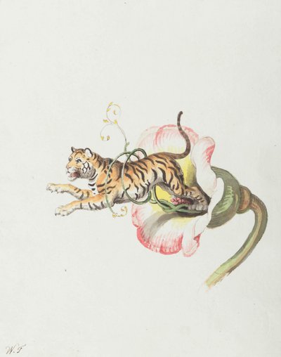 花冠から飛び跳ねる虎。花の種の寓話、1817年。 作： Johann Heinrich Wilhelm Tischbein