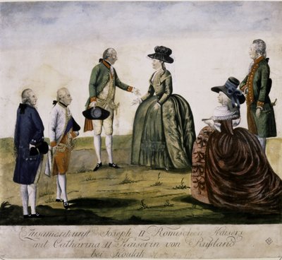 ドニエプル川でのエカテリーナ2世とヨーゼフ2世の会見（カラー版画） 作： Johann Hieronymus Loeschenkohl