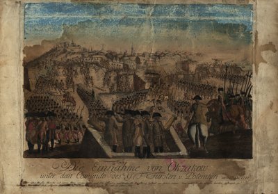 1788 年 12 月 17 日、グリゴリー ポチョムキン王子によるオチャコフの捕獲。 作： Johann Hieronymus Loeschenkohl