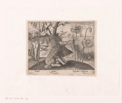 風景の中に花や動物を描いた版画シリーズ オオカミと植物のある風景 動植物と花のある風景（連載タイトル） 作： Johann Hogenberg