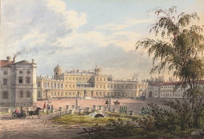 Keisarillinen palatsi, Gatchina (kynä ja akvarelli korostettu valkoisella ja arabikumilla paperille) 作： Johann Jakob Meier