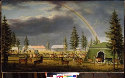 ガッチナ宮殿公園の動物園。 ヨハン ヤコブ メッテンライター (1750-1825) の絵画 作： Johann Jakob Mettenleiter