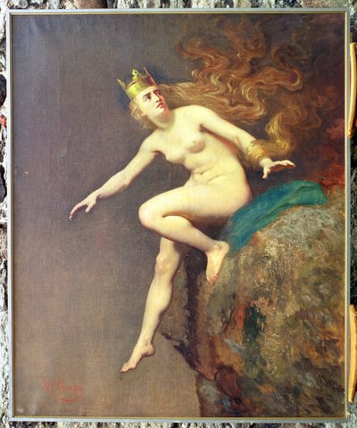 ローレライ、絵画の研究、修道士によるローレライの即決、1887 作： Johann Koler