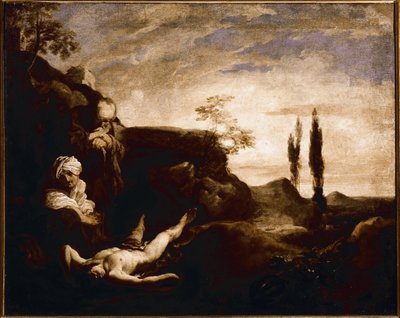 両親の前で泣くアベル (キャンバスに油彩、1630 年頃) 作： Johann Liss