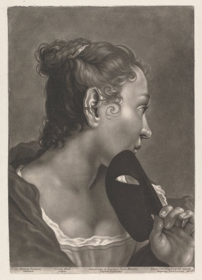 マスクを持つ女性の肖像 作： Johann Lorenz Haid