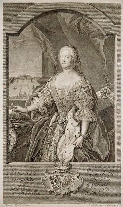 アンハルト＝ツェルプスト選帝侯ヨハンナ＝エリザベート（1712～1760年、エカテリーナ2世の母）の肖像（1756年）。 作： Johann Martin Bernigeroth