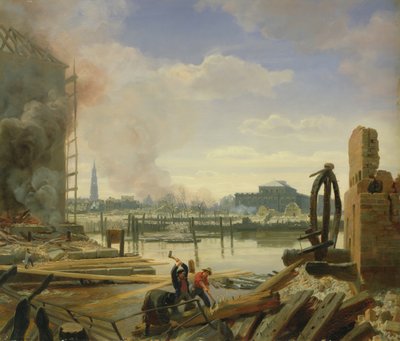 1842年の火災後のハンブルク、1842年 作： Johann Martin Gensler