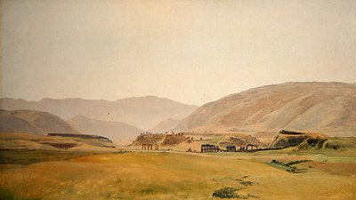 カンパーニャの風景」（油彩、ハードボード、キャンバス） 作： Johann Martin von Rohden