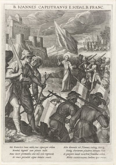 カピストラーノの聖ヨハネは、1615年のベオグラード包囲戦でキリスト教軍を率いています。 作： Johann Matthias Kager