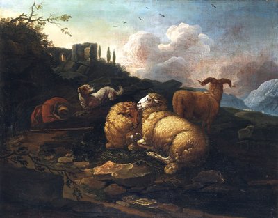 ヨハン・メルヒオール・ルース 羊と羊飼い 作： Johann Melchior Roos