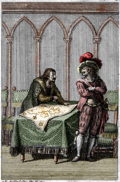 ハプスブルク家のアルベール 1 世 (1255 ～ 1308 年) は、教皇ボニファス 8 世とフランス王フィリップ 4 世の間の対立の時代にフランスの地図を研究していました。 作： Johann Michael Mettenleiter