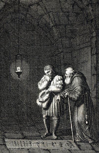 Emperor Charles IV (1346-1378) collecting on the grave of Widukind of Saxony (or Wittekind of Saxony) a Enger Germany in 1377 (Charles IV, Holy Roman Emperor at the grave of Widukind (Widuking or Wittekind) in Enger, Germany) Engraving by Johann Michael Me 作： Johann Michael Mettenleiter