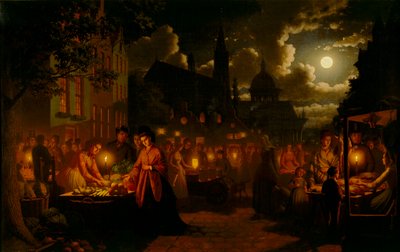 月夜の市場、1874 作： Johann Mongels Culverhouse