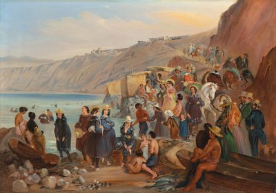 Chorillosビーチ、ミラフローレス、リマの入浴者 作： Johann Moritz Rugendas
