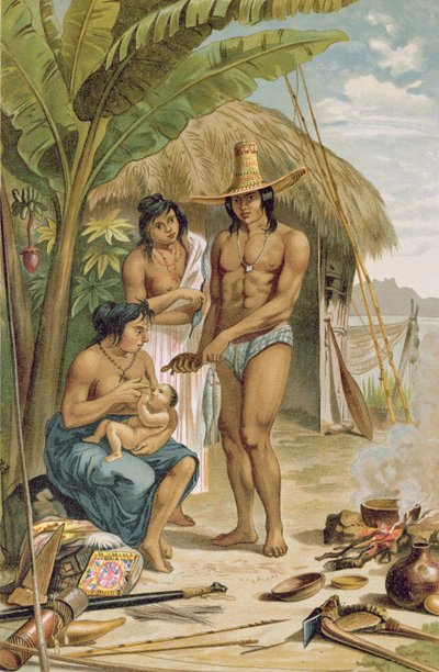 パブのフリードリッヒラツェル教授による「人類の歴史」からの東ブラジルのインドの世帯。 1904年 作： Johann Moritz Rugendas