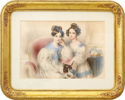 大公マリアテレジア1816-1867とマリアカロライン1825-1915、1832の二重の肖像画。 作： Johann Nepomuk Ender