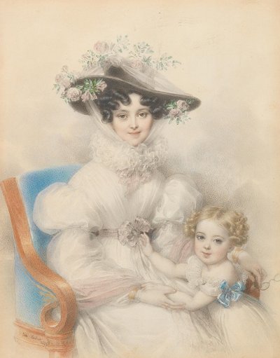 ナッソー ヴァイルブルクのヘンリエッタ王女 (1797 年～1829 年) と娘のマリア (1829 年)。 作： Johann Nepomuk Ender