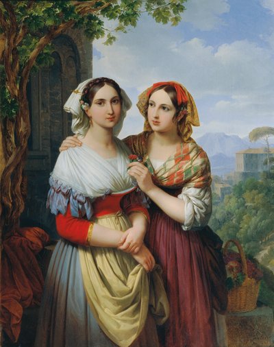 風景にいる2人の女の子 作： Johann Nepomuk Ender