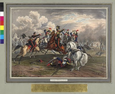 フレデリック・ディットマイヤーは1814年2月17日、ヴィルヌーヴでトラッシュ男爵の大佐軍曹を捕らわれの身のフランス騎兵隊から救出した。 作： Johann Nepomuk Hoechle