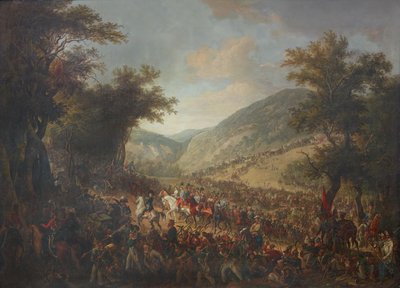 1815 年 7 月、フェルディナント皇太子を先頭にオーストリア皇帝フランツ 1 世 (2 世) と連合軍がヴォージュ川を横断しました。 作： Johann Nepomuk Höchle