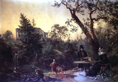 カントリーハウスの庭で家族団らん 作： Johann Nepomuk Rauch