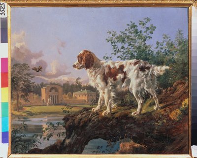 クズミンキのプロパティ。 カルーセル。 風景の中の犬。 Johann Nepomuk Rauch (1804-1847) の作品、ボール紙に油彩 作： Johann Nepomuk Rauch