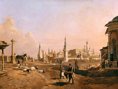 1837年のザモスクヴォレチイェからのボリショイカメニー橋とクレムリンの眺め 作： Johann Nepomuk Rauch