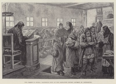 ロシアの飢饉、サンクトペテルブルクのアレクサンドルネフスキー修道院でスープを分配 作： Johann Nepomuk Schonberg