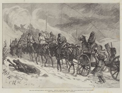 吹雪でプロカ山脈を横断するセルビアとブルガリアの間の戦争、セルビアの大砲 作： Johann Nepomuk Schonberg