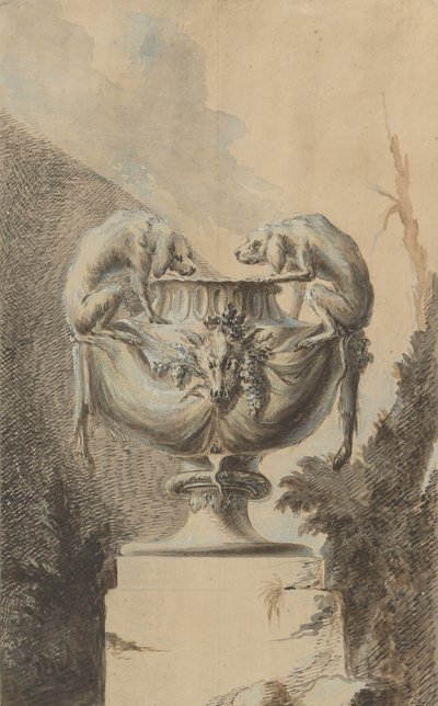 狩猟をテーマにした庭園用花瓶のデザイン、1740年頃 作： Johann Paul Egell