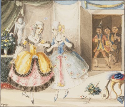 モーツァルトの「コシファントゥッテ」のキャラクター、1840年（紙にトイレ） 作： Johann Peter Lyser