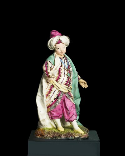 スルタンの服を着た少年、ホクスト製作所、1770年頃（ハードペーストの磁器） 作： Johann Peter Melchior