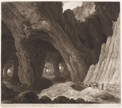 巨大な洞窟で休む旅人 作： Johann Peter Pichler, after Guillam Dubois
