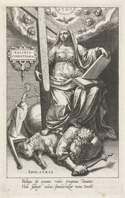 キリスト教の宗教 (Religio Christiana) は偶像崇拝 (Idolatria) を克服する Religio Christiana (オブジェクトのタイトル) 美徳は悪徳に打ち勝つ（シリーズタイトル） 作： Johann Sadeler (I)