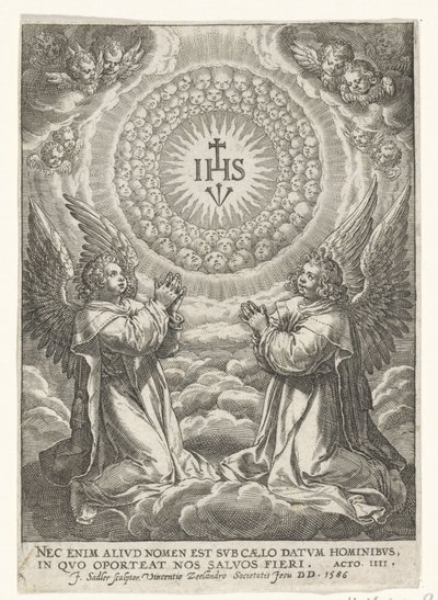 天使はキリストのモノグラムを崇拝します 作： Johann Sadeler (I)