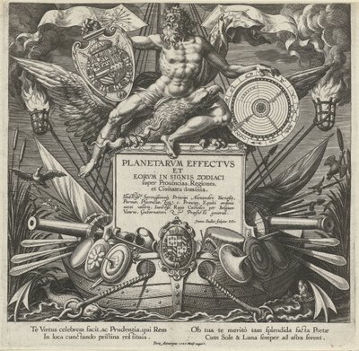 Jupiter en een oorlogsschip は het wapen van Alessandro Farnese と出会いました タイトル ヴァン・イーン・プレンテリー・オーバー・デ・インフルエンス・ヴァン・デ・プラネット・オーバー・ストレケン 星座の影響と星座（連載タイトル） Planetarvm effectvs と eorvm は、黄道帯の兆候 (ser 作： Johann Sadeler (I)