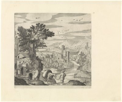 農夫とロバのいる風景 イタリアの風景（連載タイトル） 作： Johann Sadeler (I)