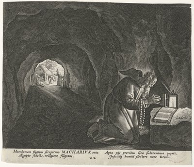 隠者としてのエジプトのマカリオス 男の隠者（シリーズタイトル） Solitudo Sive Vitae Patrum Eremicolarum (シリーズタイトル) 作： Johann Sadeler (I)
