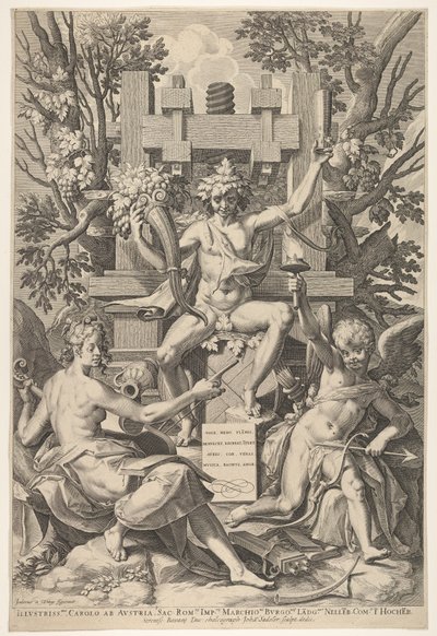 バッカス、音楽、アモール、1575-1600。 作： Johann Sadeler I