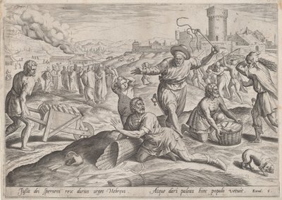 イスラエル人を打ち負かすファラオのタスクマスター、1585年頃。 作： Johann Sadeler I