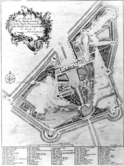 バッキンガムシャー、ストウの家と庭園の計画 作： Johann Sebastien Muller