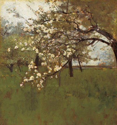 花咲くリンゴの木（キャンバスに油彩） 作： Johann Sperl