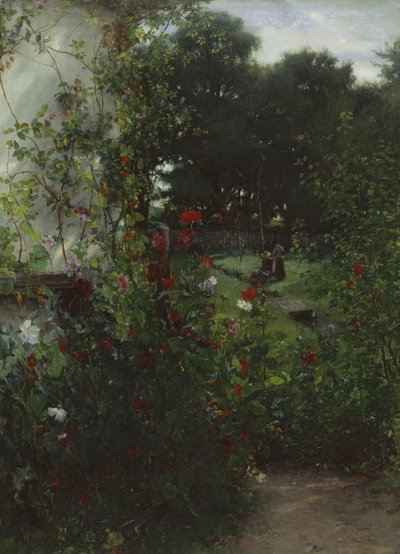 Aibling の Leibl のスタジオの前の牧草地 作： Johann Sperl