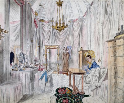 ヨハン・シュテファン・デッカー（1784-1844）による紙に水彩画、ウィーン城のカロリーナ・アウグスタ皇后のドレスルーム 作： Johann Stephan Decker